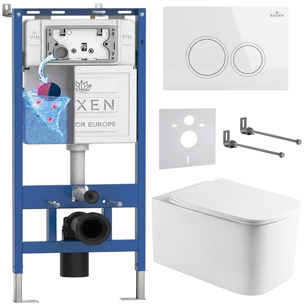 комплект инсталляции roxen 6 в 1 710200 с клавишей смыва roxen santi 410260w белый и унитазом berg 530235-01