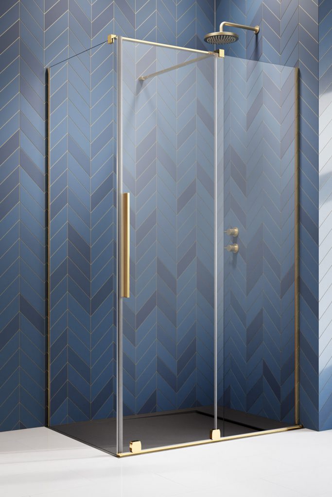 душевой уголок radaway furo gold kdj 150l 150x75 стекло прозрачное, профиль золото (левый)