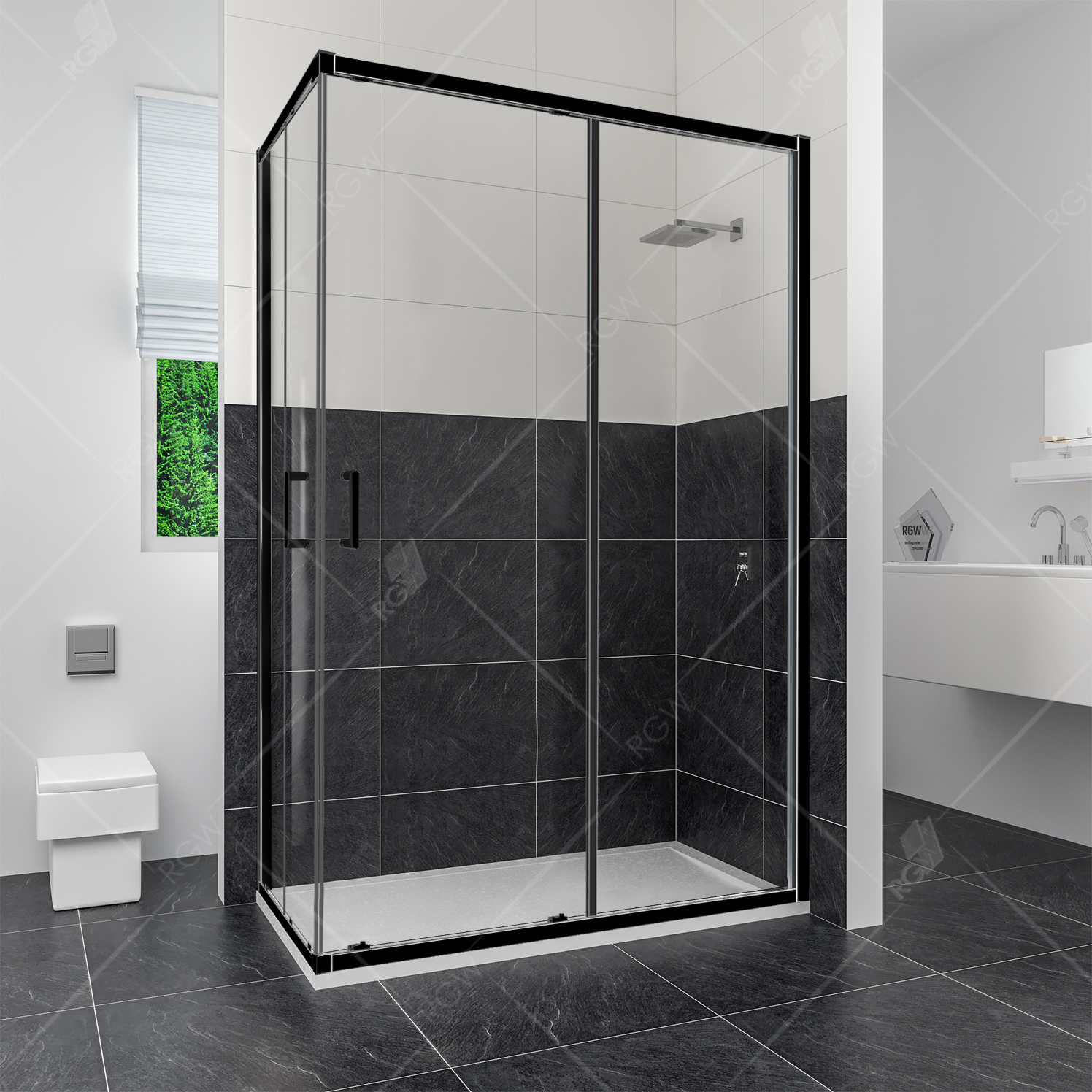 душевой уголок rgw classic cl-44-b 80x120 стекла прозрачные, профиль черный