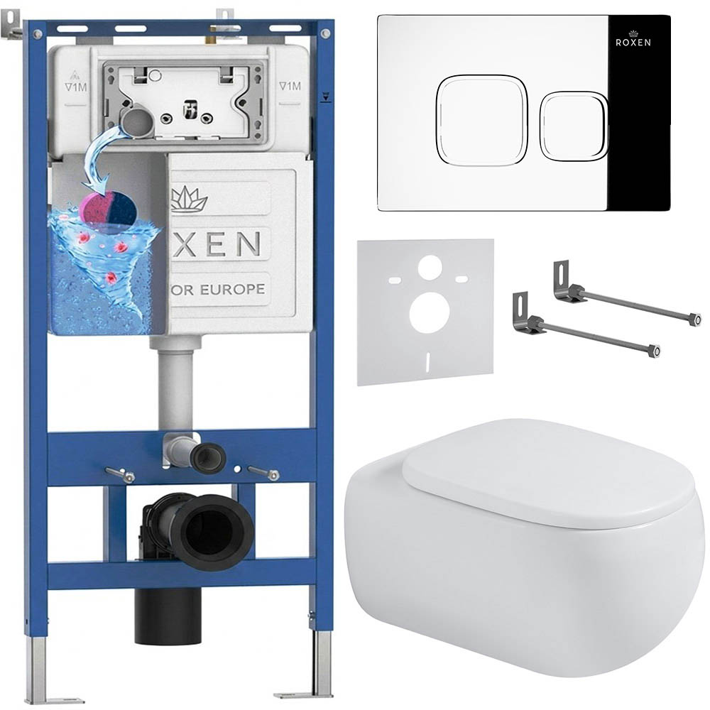 комплект инсталляции roxen 6 в 1 710200 с клавишей смыва roxen santi 410280ch хром глянцевый и унитазом titan 530230-02