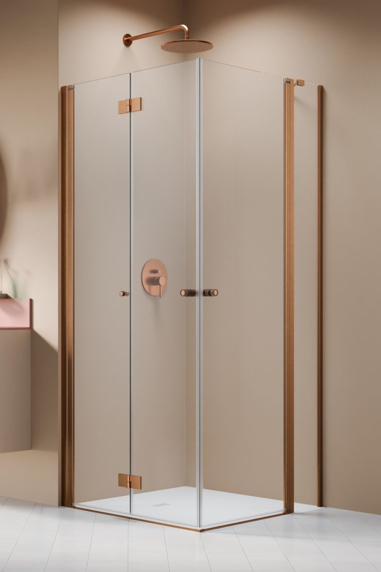 душевой уголок radaway nes 6 brushed copper kdd b + kdd ii 80x100 левый, стекла прозрачные, профиль брашированная медь