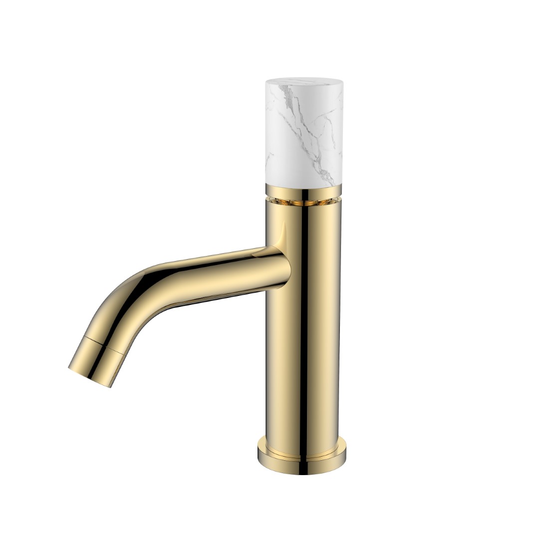 смеситель для умывальника boheme stick 121-g-mr-w, золото / белый мрамор