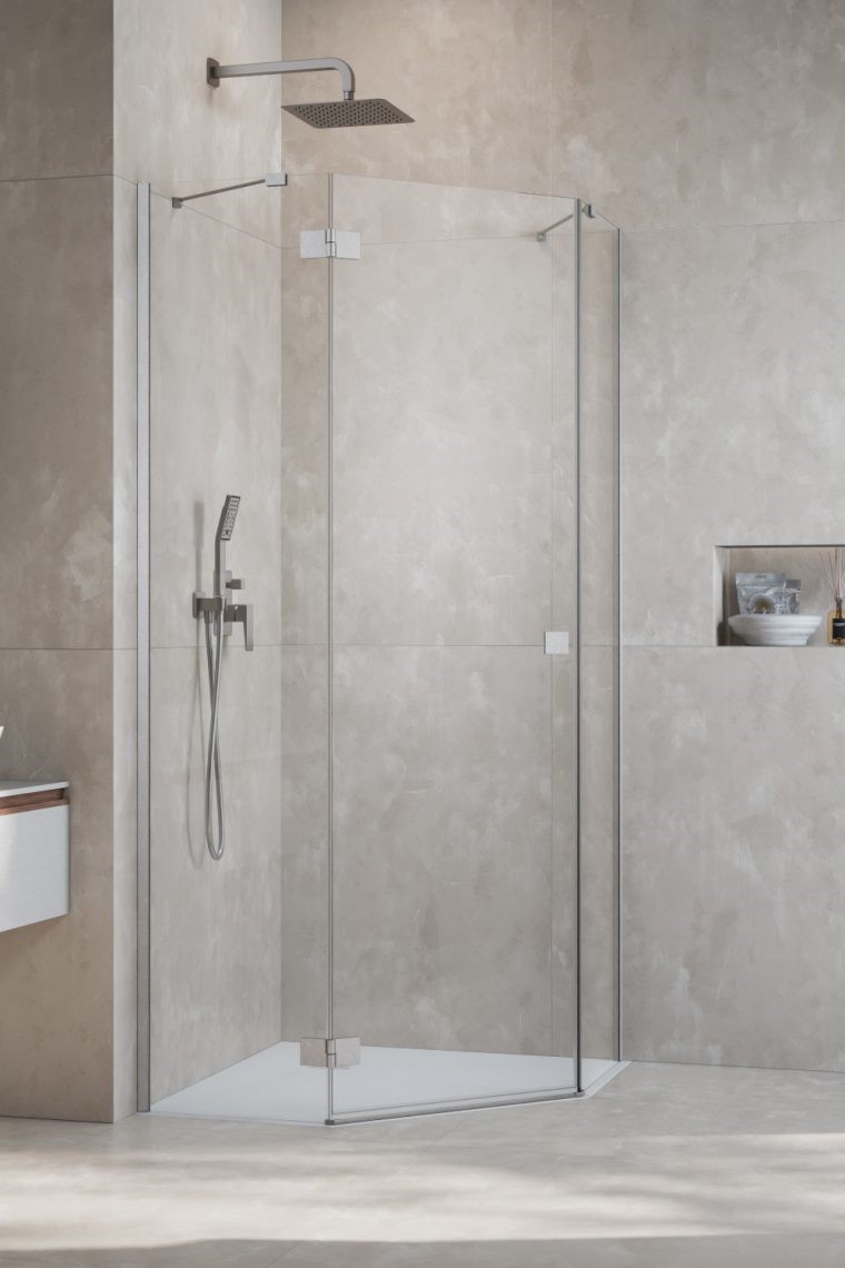душевой уголок radaway essenza 8 brushed nickel ptj 90x90 левый, стекла прозрачные, профиль брашированный никель