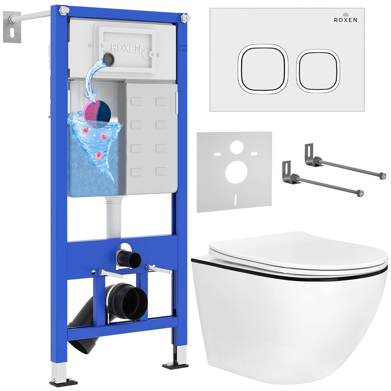 комплект инсталляции для унитаза 6 в 1 roxen stounfix dual fresh 964671 santi белый/хром, с аромадозатором