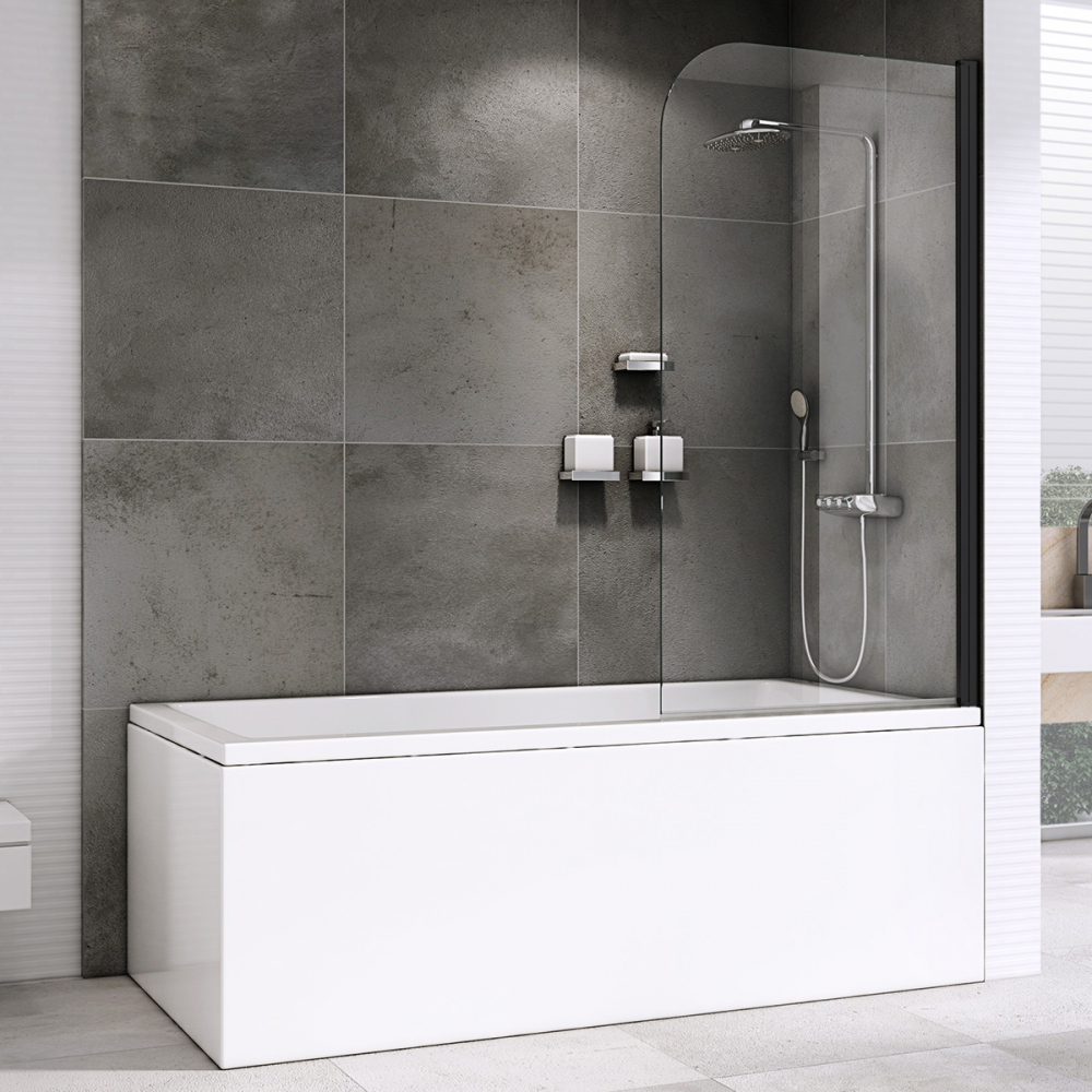 шторка на ванну abber ewiges wasser ag52100b 100x140 прозрачное стекло / профиль черный