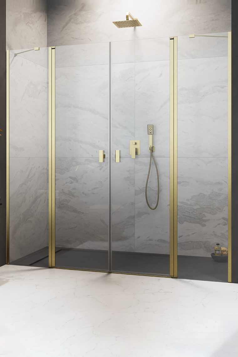 душевая дверь radaway nes brushed gold dwd ii (door 1030+front walls 570) 160x200 стекла прозрачные, профиль брашированное золото