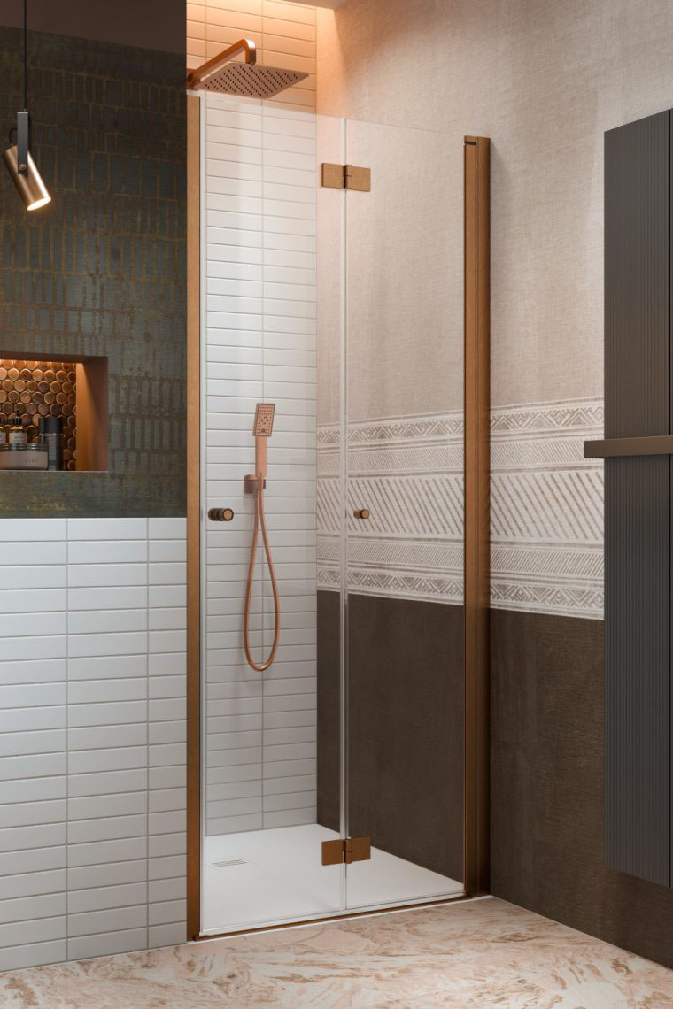 душевая дверь radaway nes brushed copper dwb 90x200 правая, стекла прозрачные, профиль брашированная медь
