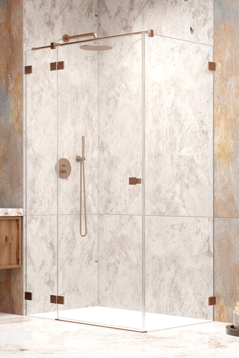 душевой уголок radaway essenza pro 8 brushed copper kdj 110x90 левый, стекла прозрачные, профиль брашированная медь