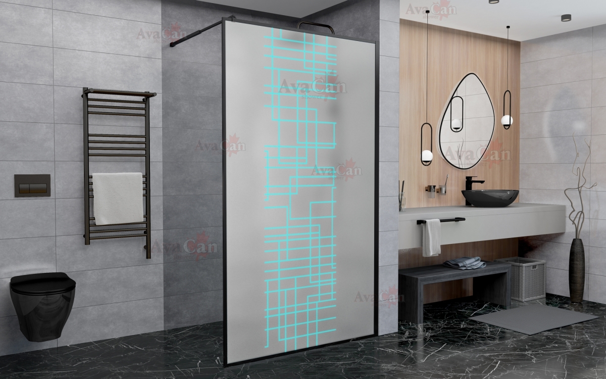 душевой уголок avacan lb110mt ava 110x200 стекла матовые с рисунком, профиль черный