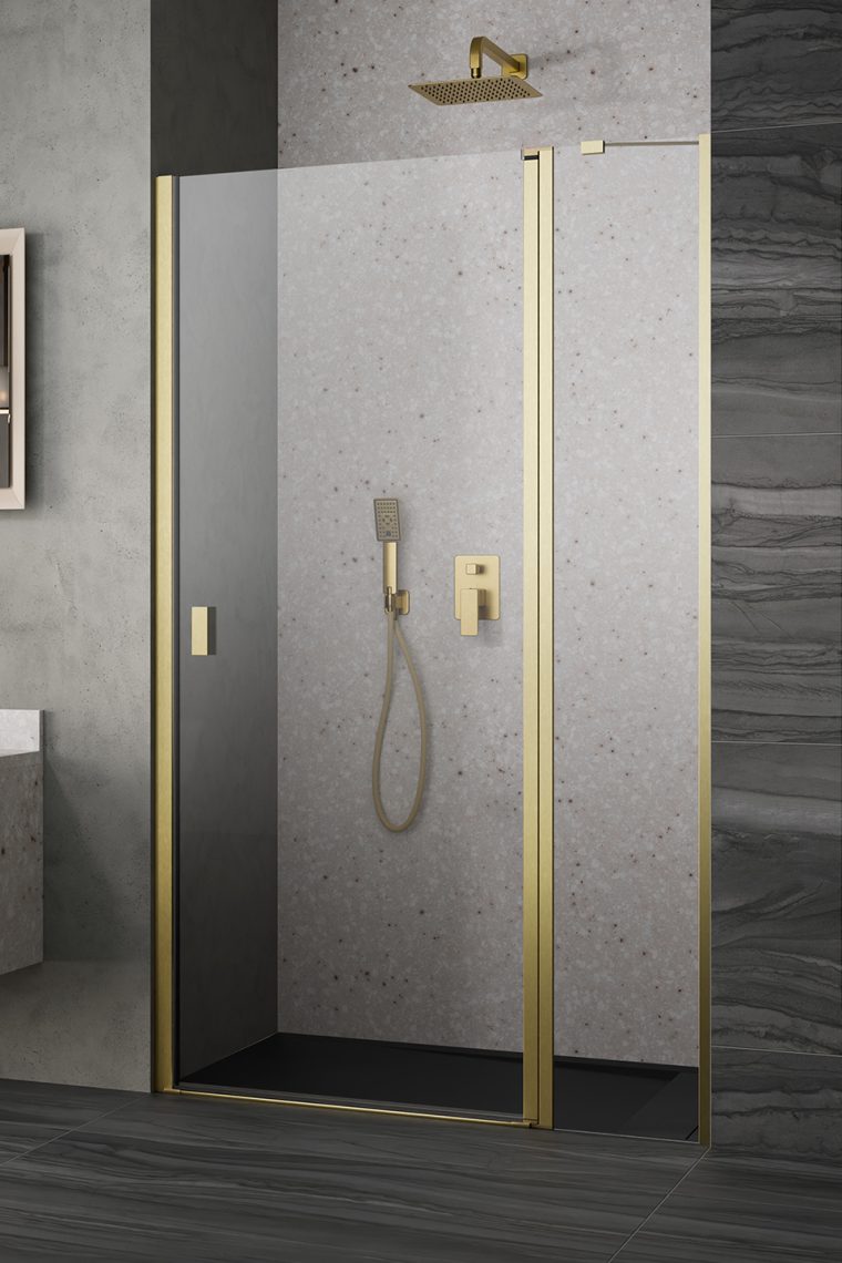 душевая дверь radaway nes brushed gold dwj ii 110x200 правая, стекла прозрачные, профиль брашированное золото