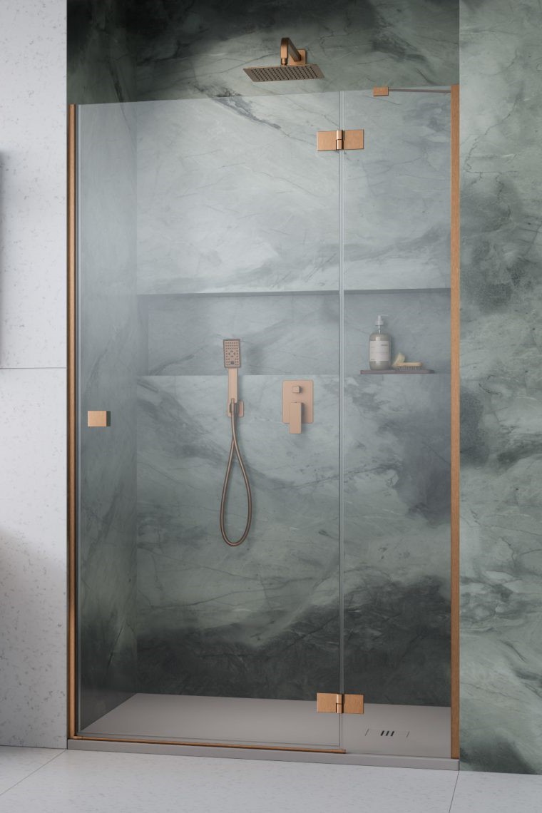 душевая дверь radaway essenza 8 brushed copper dwj 120x200 правая, стекла прозрачные, профиль брашированная медь