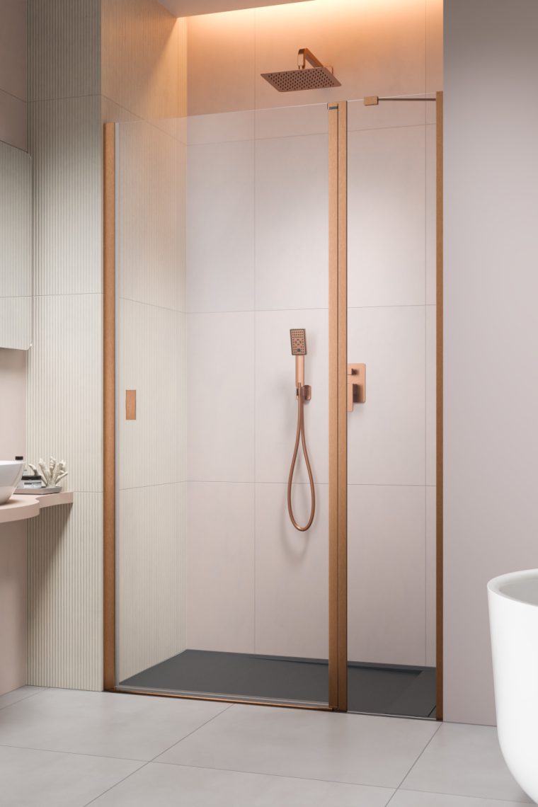 душевая дверь radaway nes brushed copper dwj ii 100x200 правая, стекла прозрачные, профиль брашированная медь