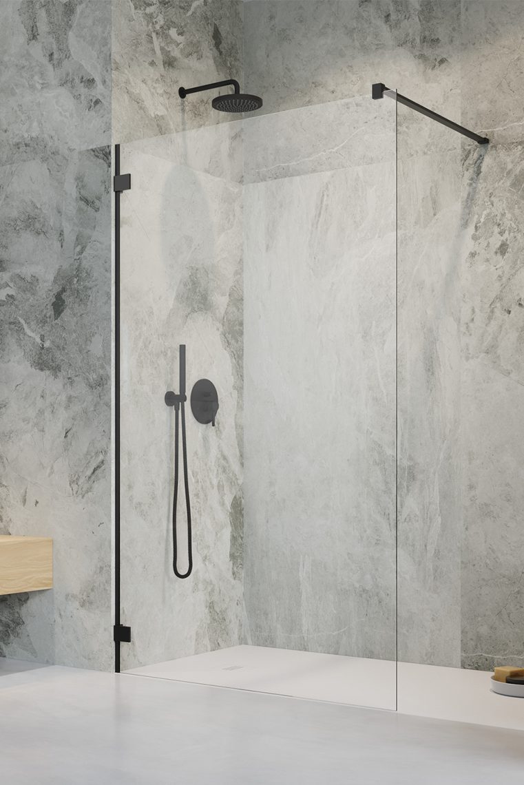 душевой уголок radaway essenza pro black walk-in 140x200 стекла прозрачные, профиль черный