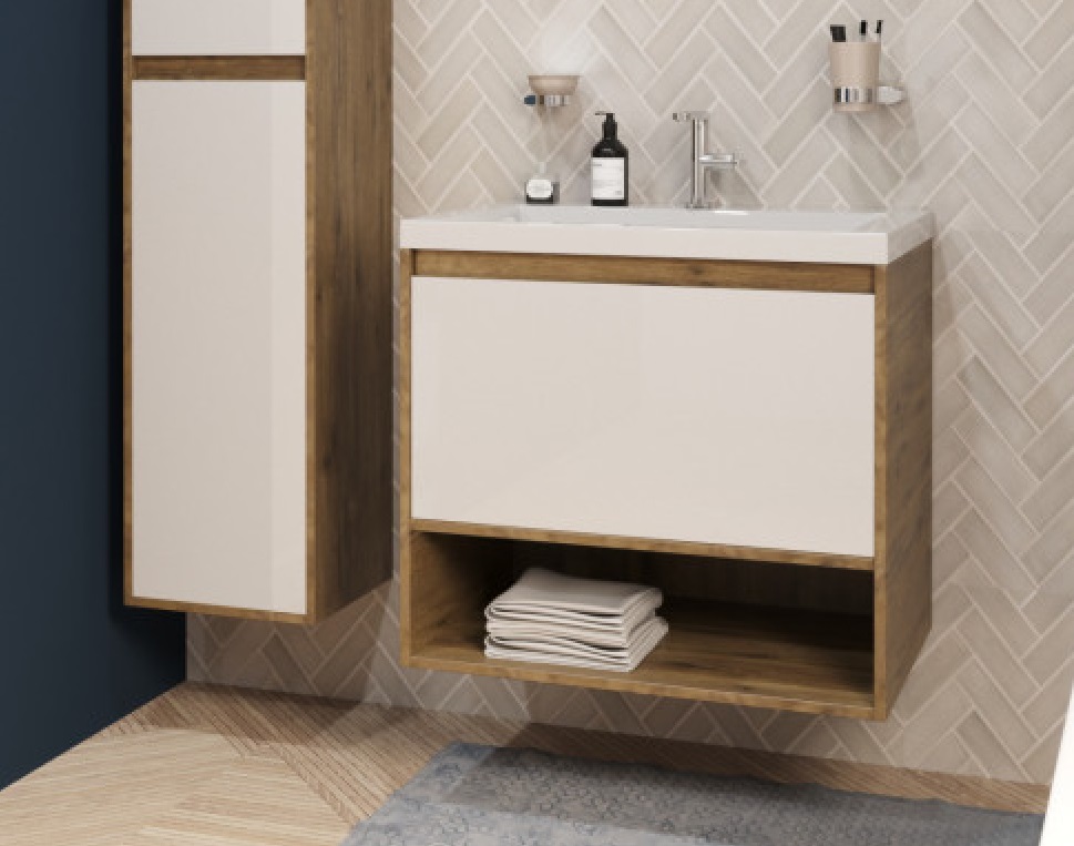 тумба подвесная с умывальником эстет monaco wood 600 (1 ящик)
