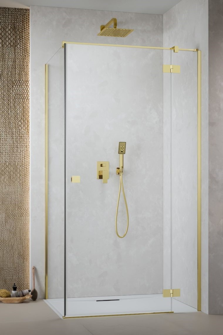 душевой уголок radaway essenza 8 gold kdj 100x110 правый, стекла прозрачные, профиль золото