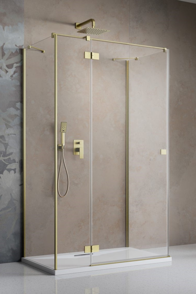 душевой уголок radaway essenza brushed gold kdj+s 110x100 левый, стекла прозрачные, профиль брашированное золото