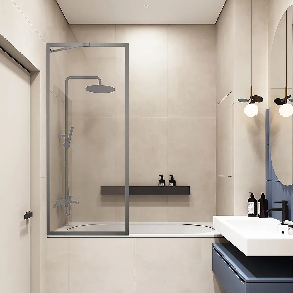шторка на ванну veconi palau pl-85gr 60x150 прозрачные стекла / профиль брашированный графит