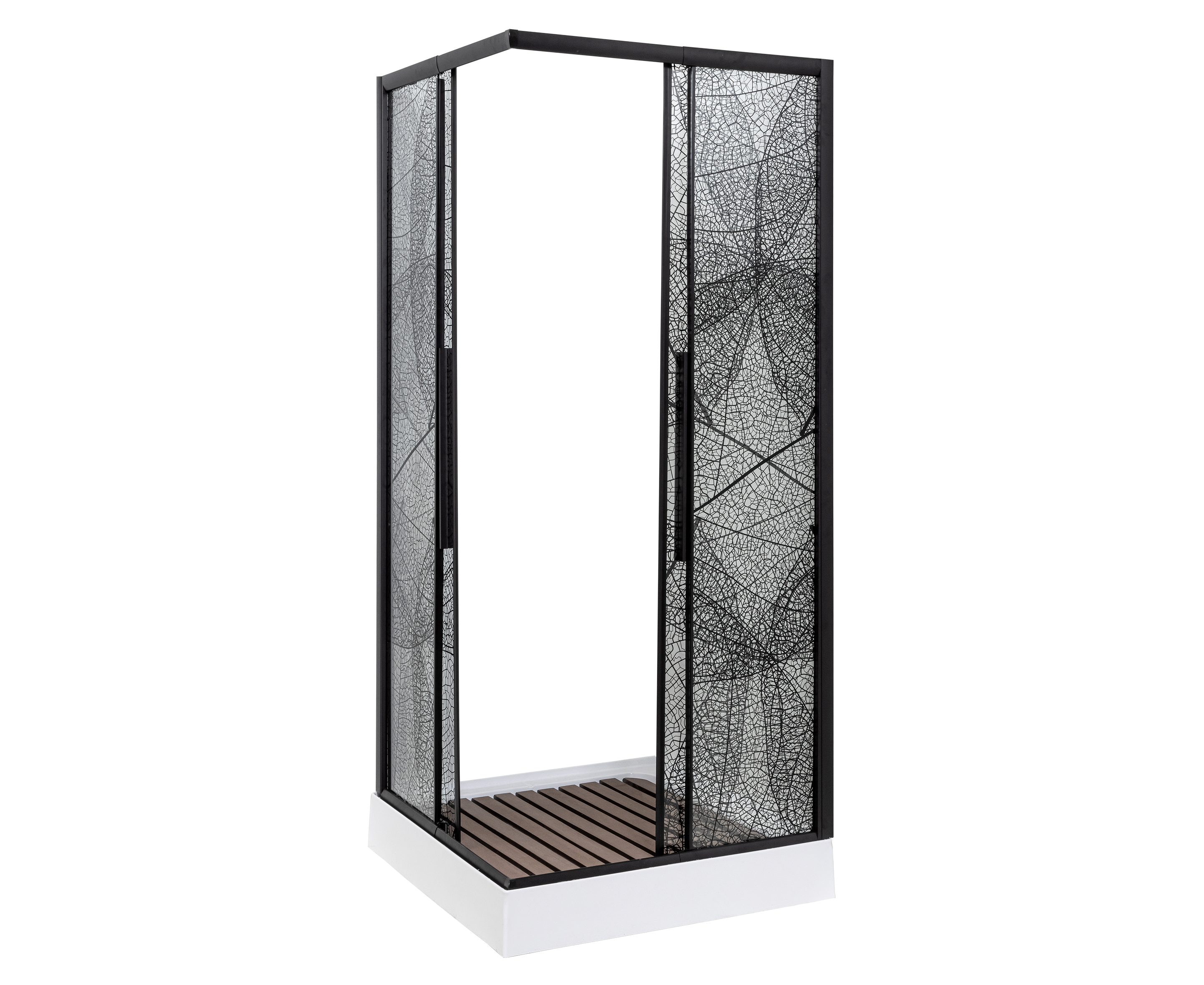 душевой уголок deto kb100 black 110x110 стекла с рисунком, профиль черный