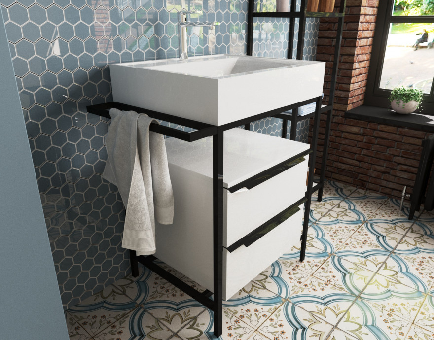 тумба напольная для умывальника эстет comfort loft 70,8x49,5 с металлическим каркасом 2 ящика