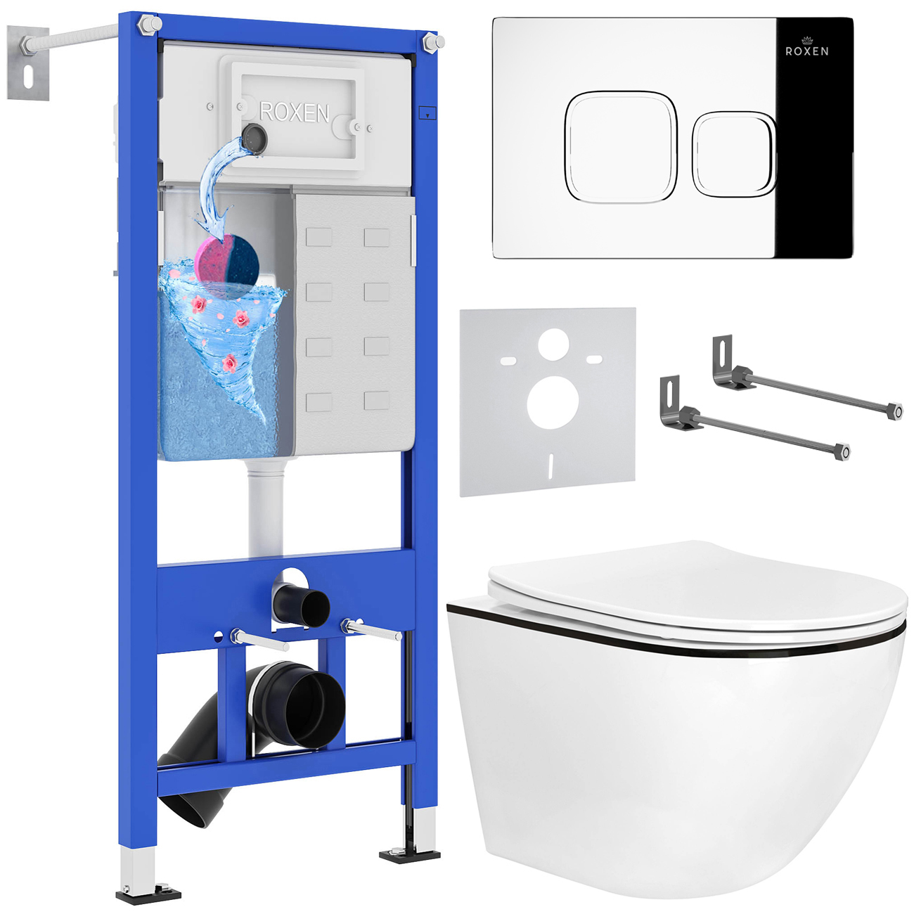 комплект инсталляции для унитаза 6 в 1 roxen stounfix dual fresh 964686 santi хром глянец, с аромадозатором