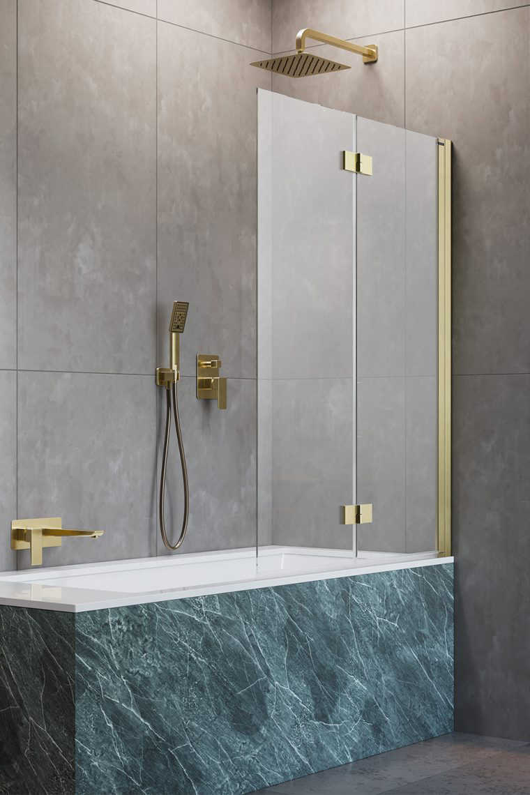 шторка на ванну radaway nes brushed gold pnd i 110x150 правая, стекла прозрачные, профиль брашированное золото