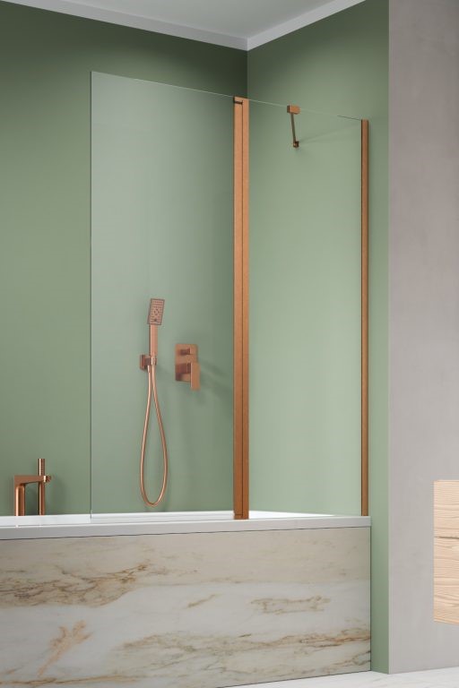 душевая шторка radaway nes brushed copper pnd ii 140x150 правая, стекла прозрачные, профиль брашированная медь
