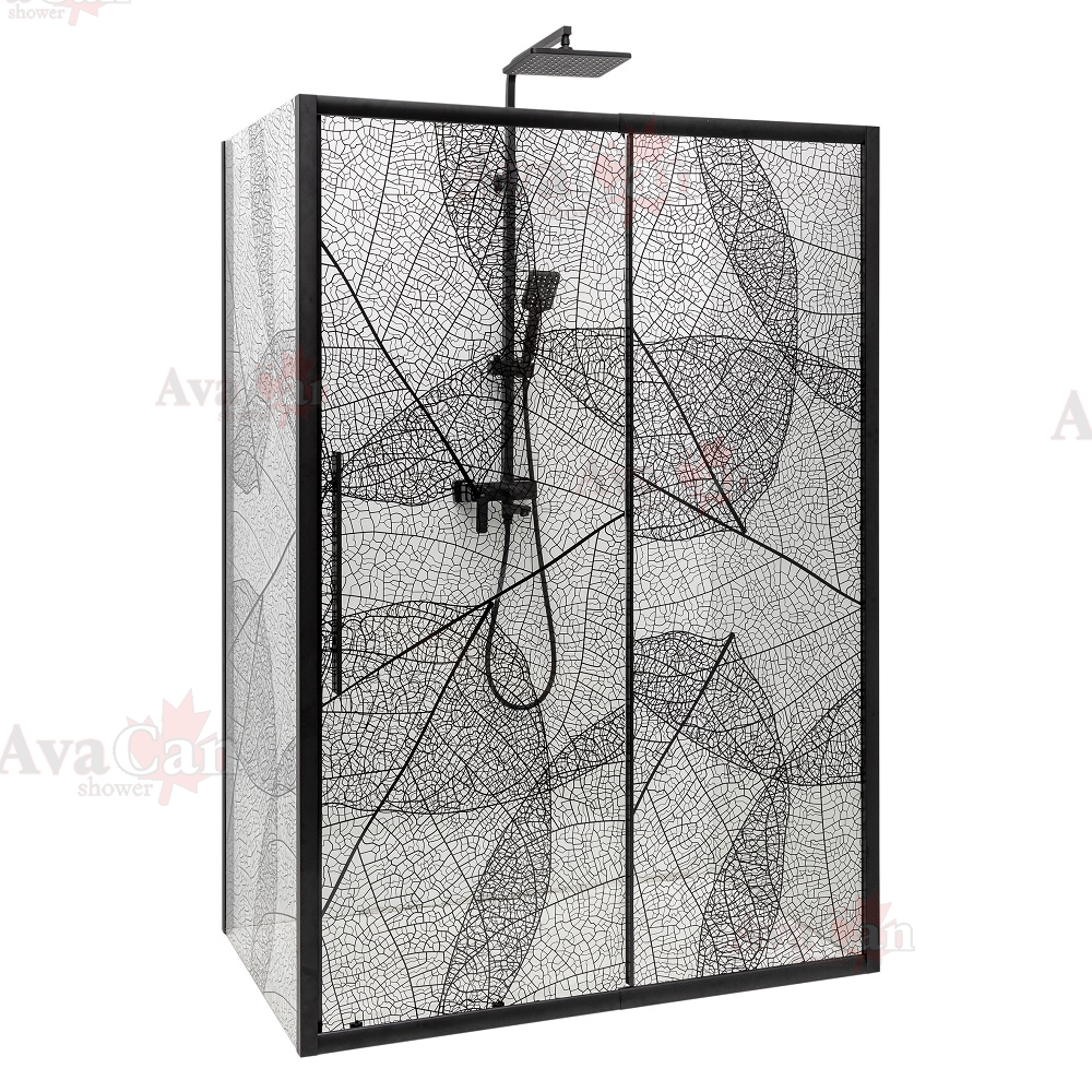 душевой уголок avacan fb 120-140 + sb 80 ava 120-140x80 стекла с рисунком, профиль черный