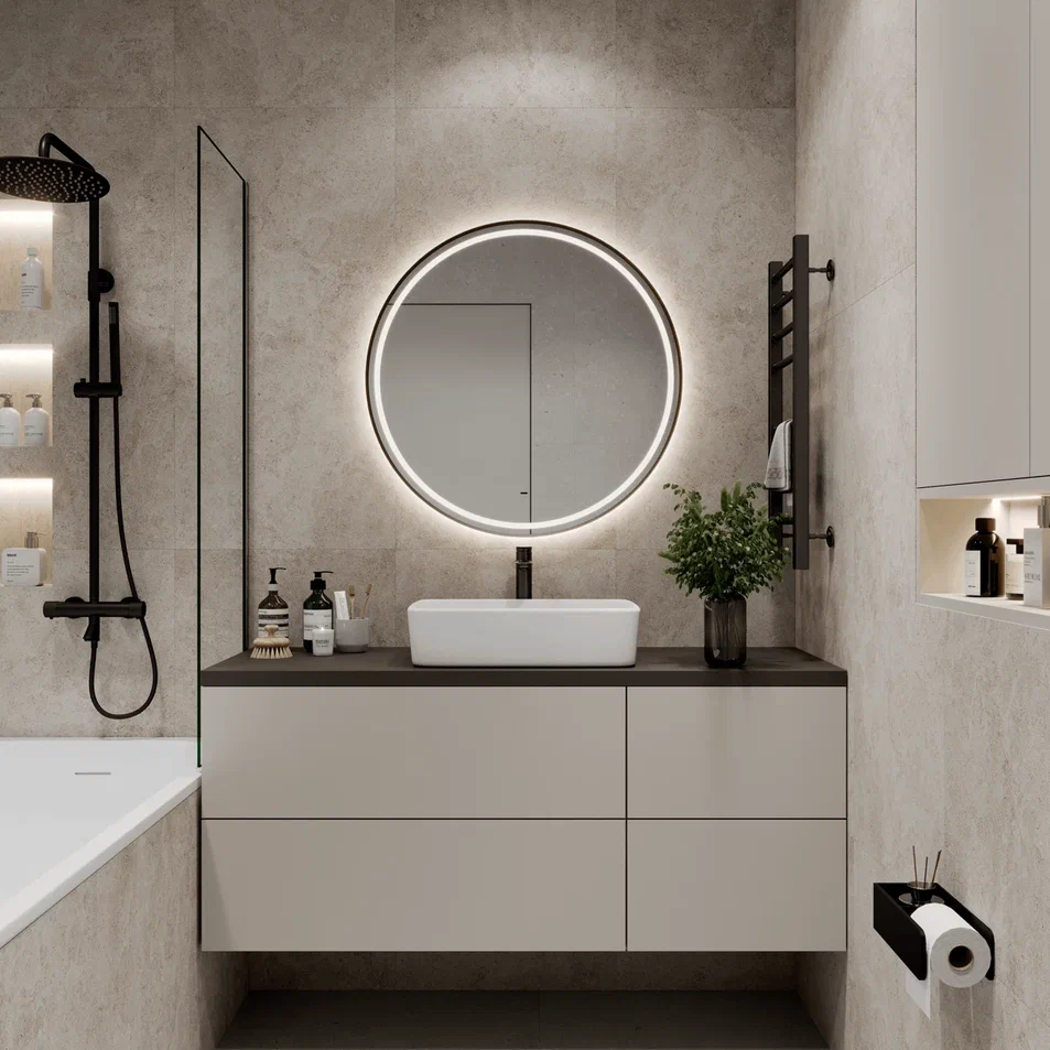 зеркало континент tior black led 80x80 черное