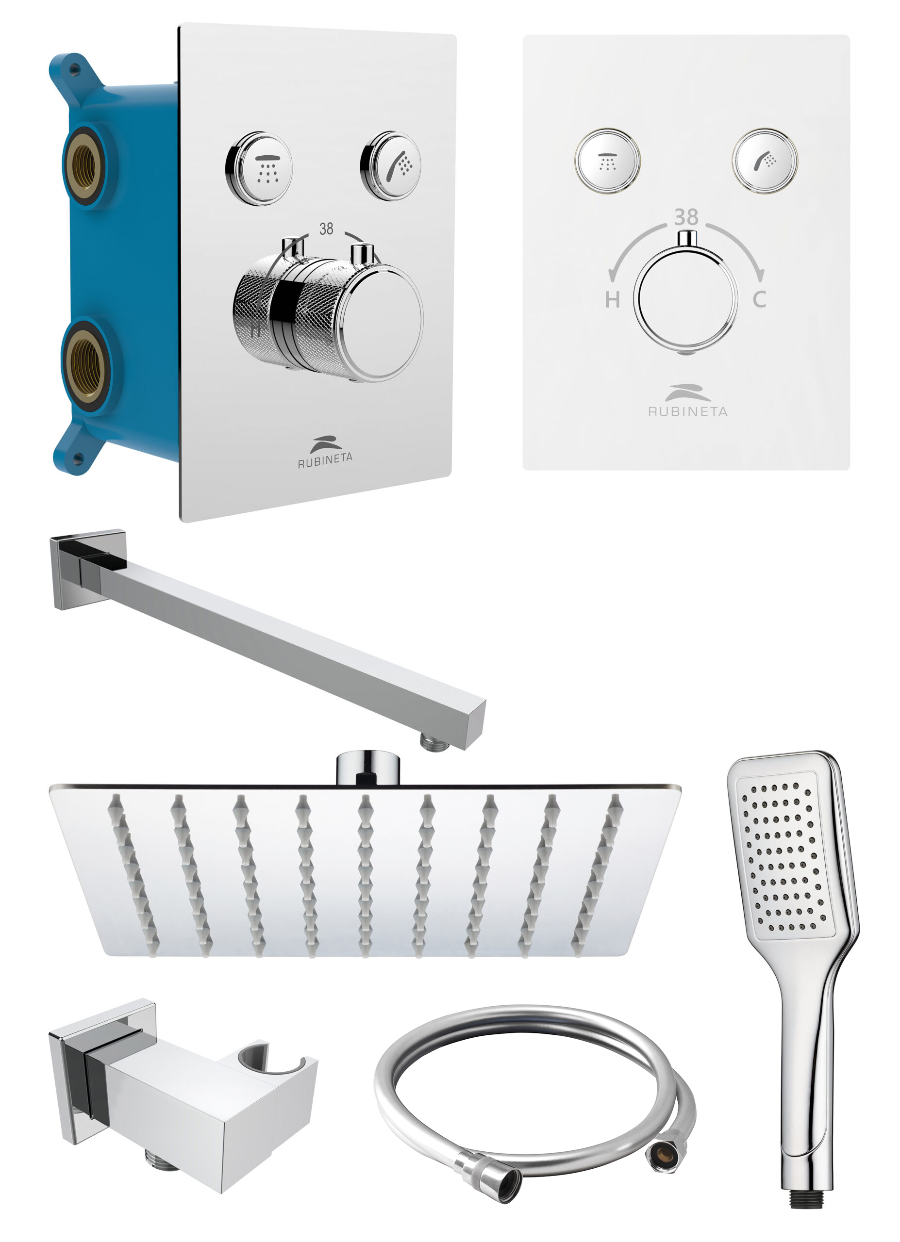 душевая система скрытого монтажа rubineta thermo-2f-olo (sq) 625039 хром