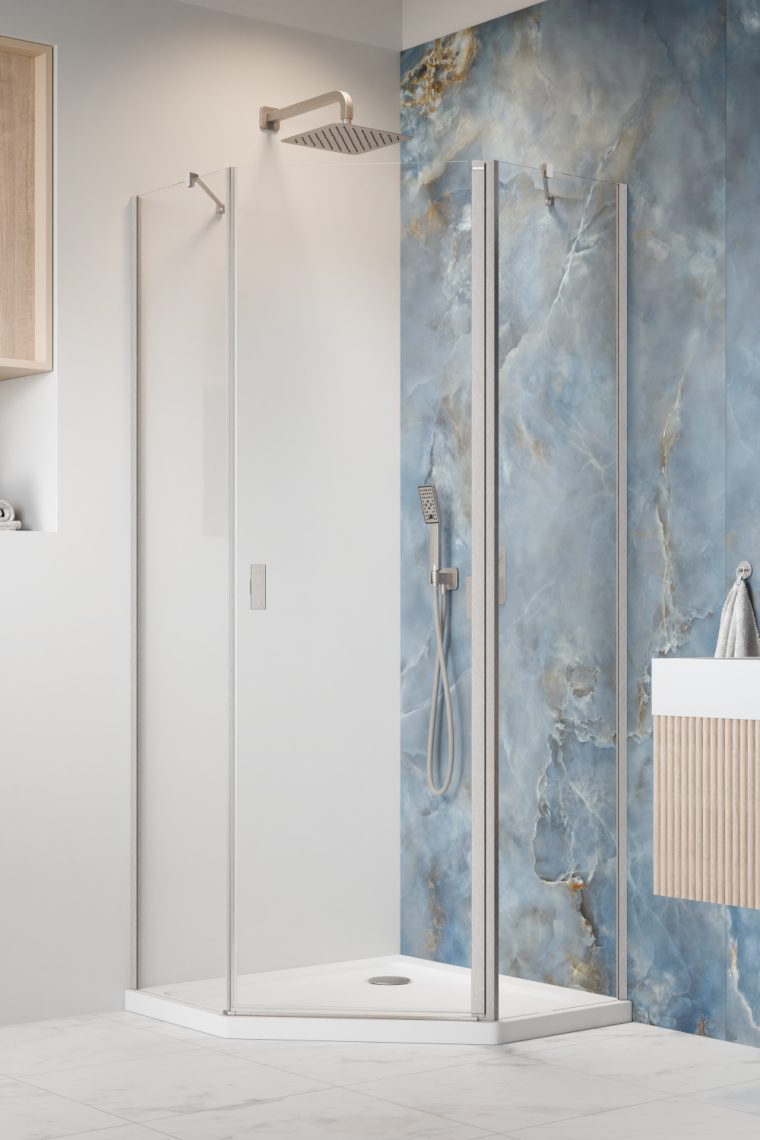 душевой уголок radaway nes brushed nickel ptj 90x90 правый, стекла прозрачные, профиль брашированный никель