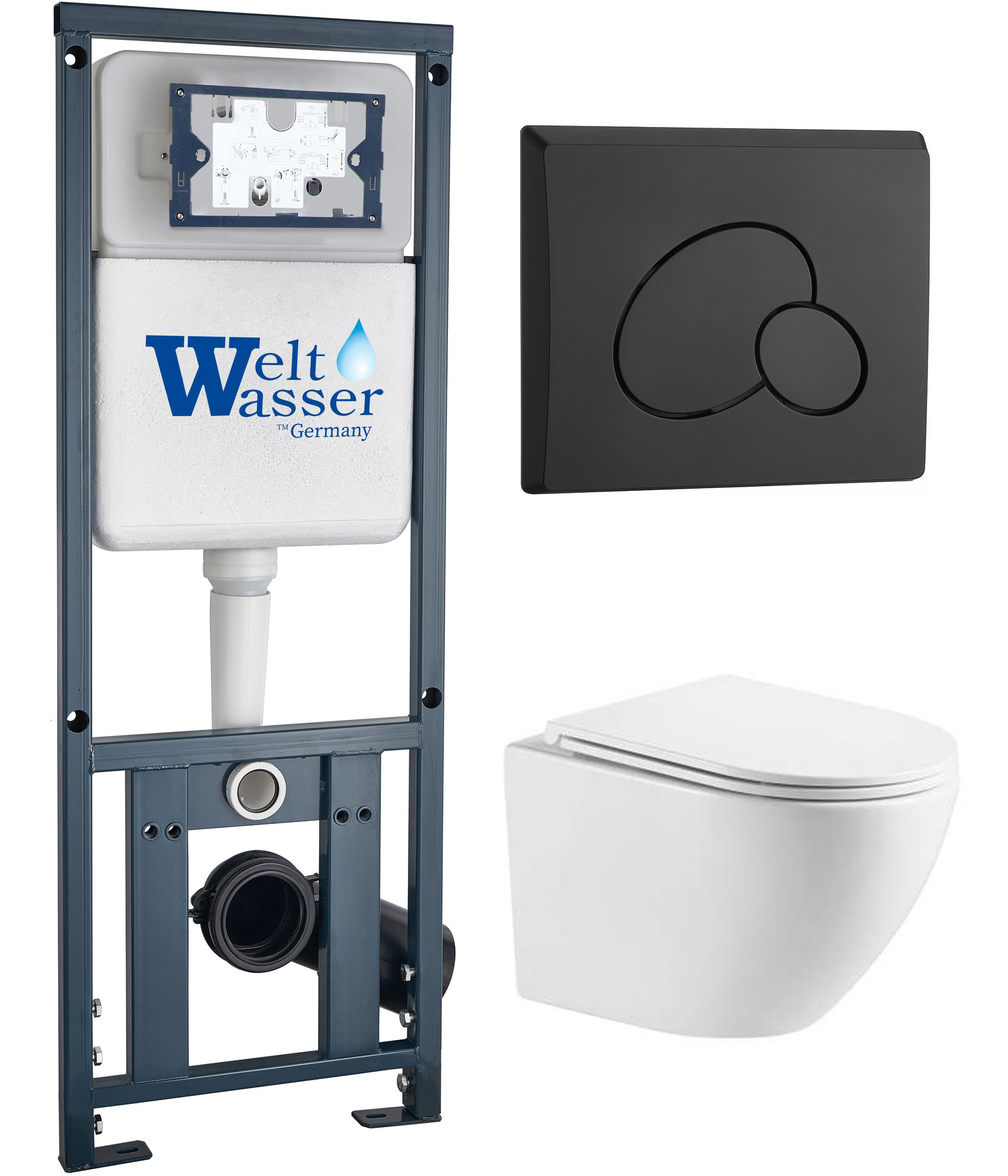 комплект инсталляции welt-wasser marberg 410 с унитазом merzbach 043 xl gl-wt и клавишей смыва mar 410 rd mt-bl