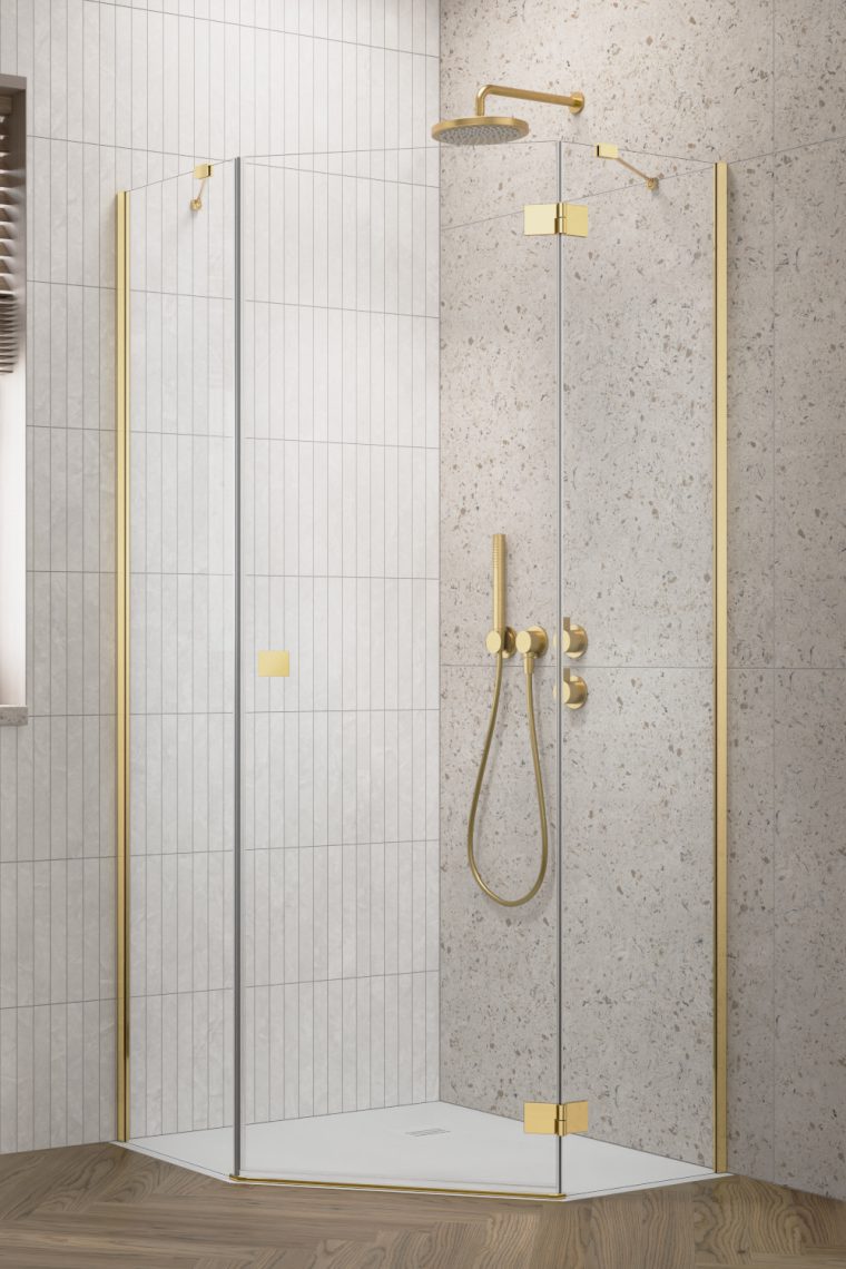 душевой уголок radaway essenza gold ptj 80x80 правый, стекла прозрачные, профиль золото