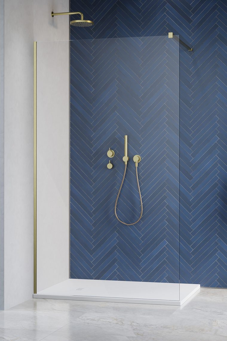 душевой уголок radaway walk-in modo new ii brushed gold 75x200 прозрачное стекло / профиль брашированное золото