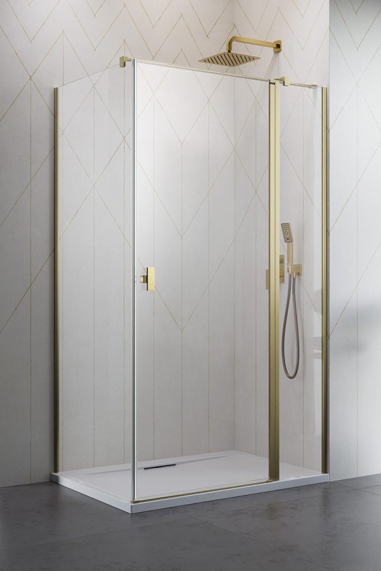 душевой уголок radaway nes brushed gold kdj ii 80x75 правый, стекла прозрачные, профиль брашированное золото