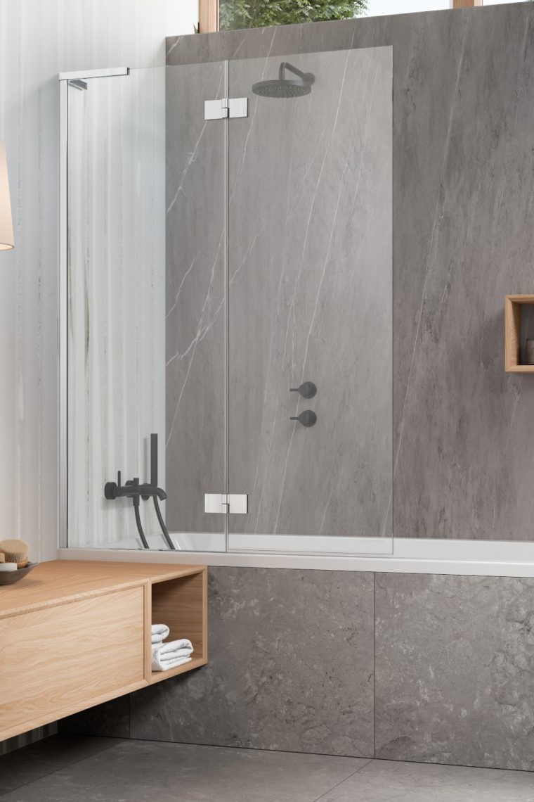 шторка на ванну radaway essenza 8 sl pnd ii 130x150 левая, стекла прозрачные, профиль хром