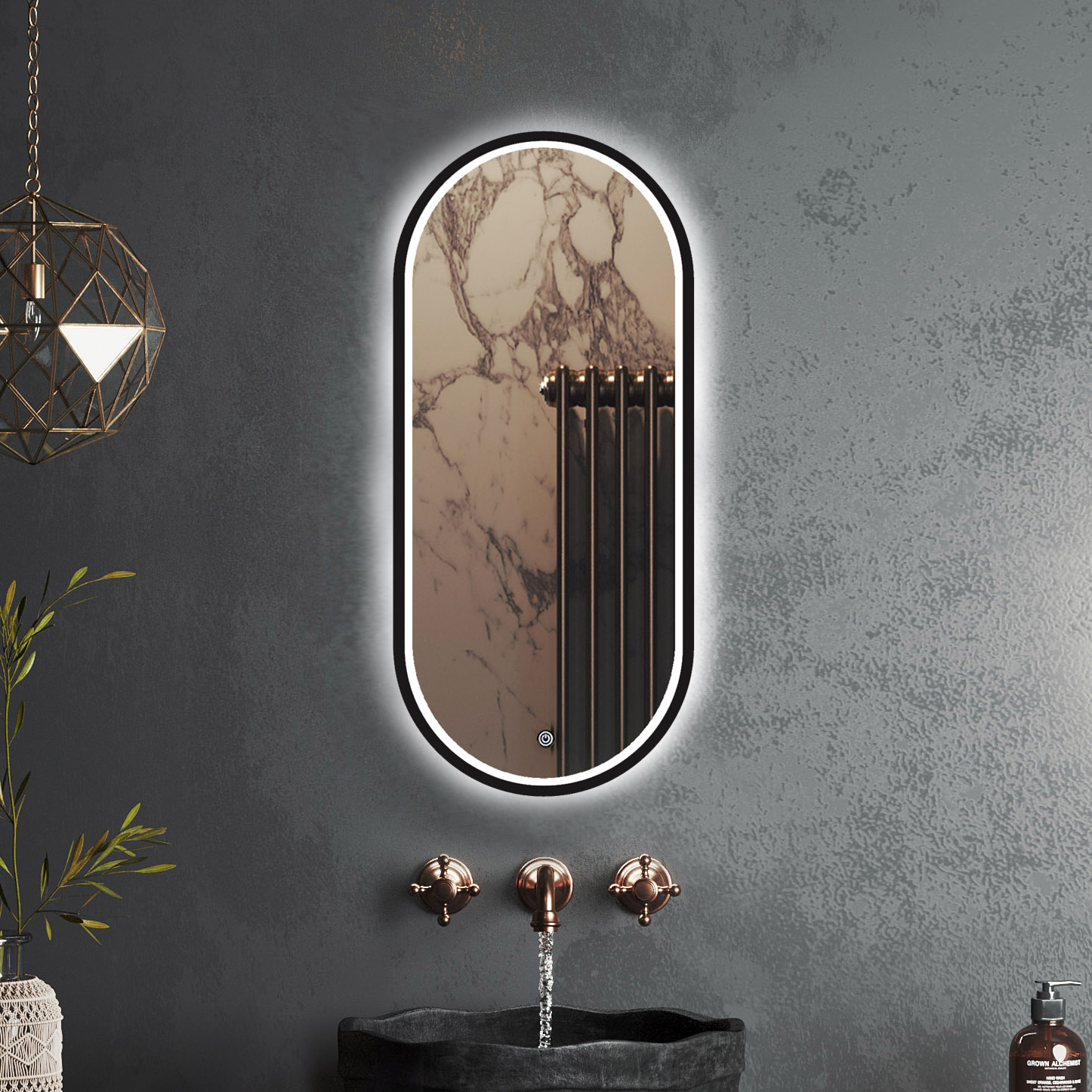зеркало roxen grown black 45x100 с подсветкой