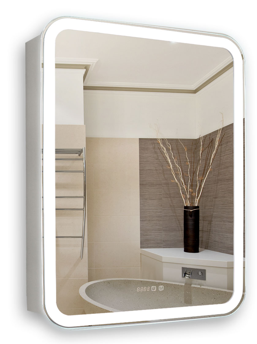 шкаф с зеркалом silver mirrors фиджи 60x80 с часами и подсветкой, правый