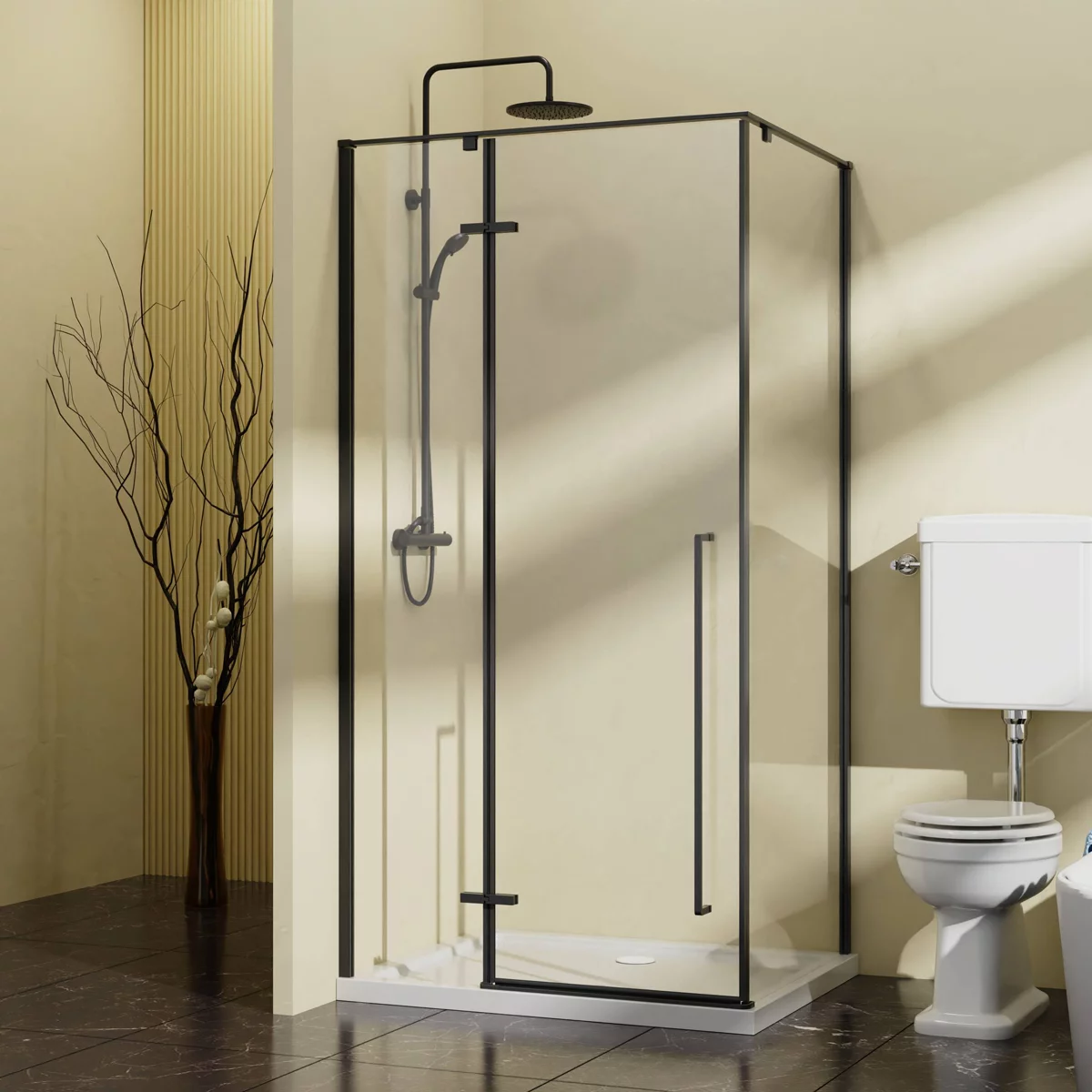 душевой уголок vincea slim-n vsr-5sn9010clb 100x90 прозрачное стекло / профиль черный матовый