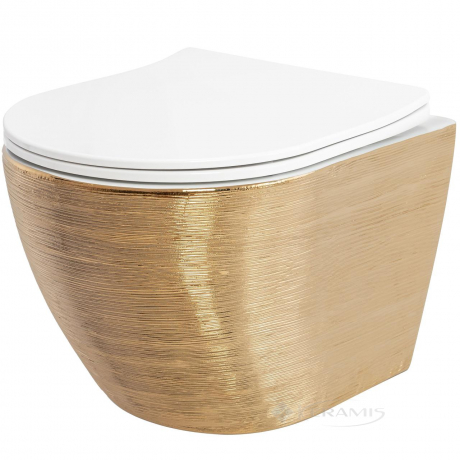 унитаз подвесной rea carlo flat brush gold 37x49 сиденье duroplast, микролифт, золото