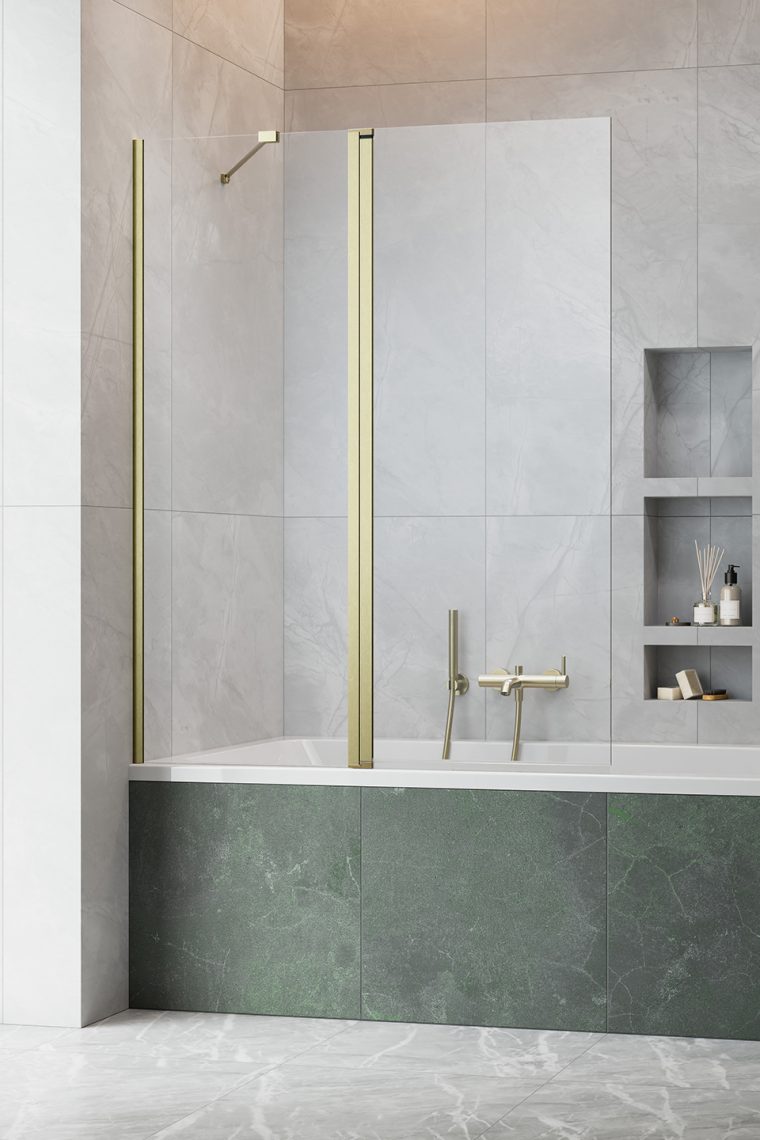 шторка на ванну radaway nes brushed gold pnd ii 110x150 левая, стекла прозрачные, профиль брашированное золото