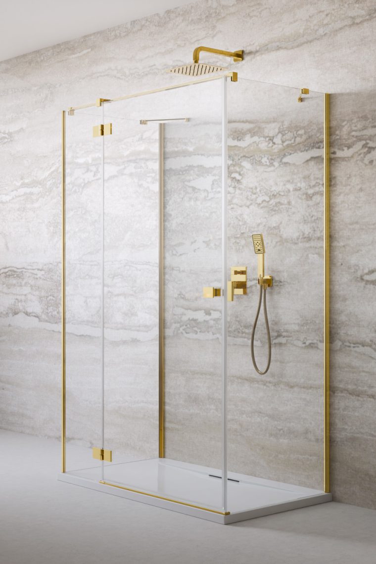 душевой уголок radaway essenza gold kdj+s 90x110 левый, стекла прозрачные, профиль золото