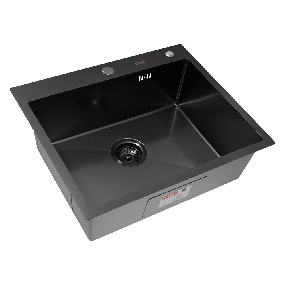 мойка кухонная arfeka eco ar 600x500 black pvd nano decor volcanic rock, черный