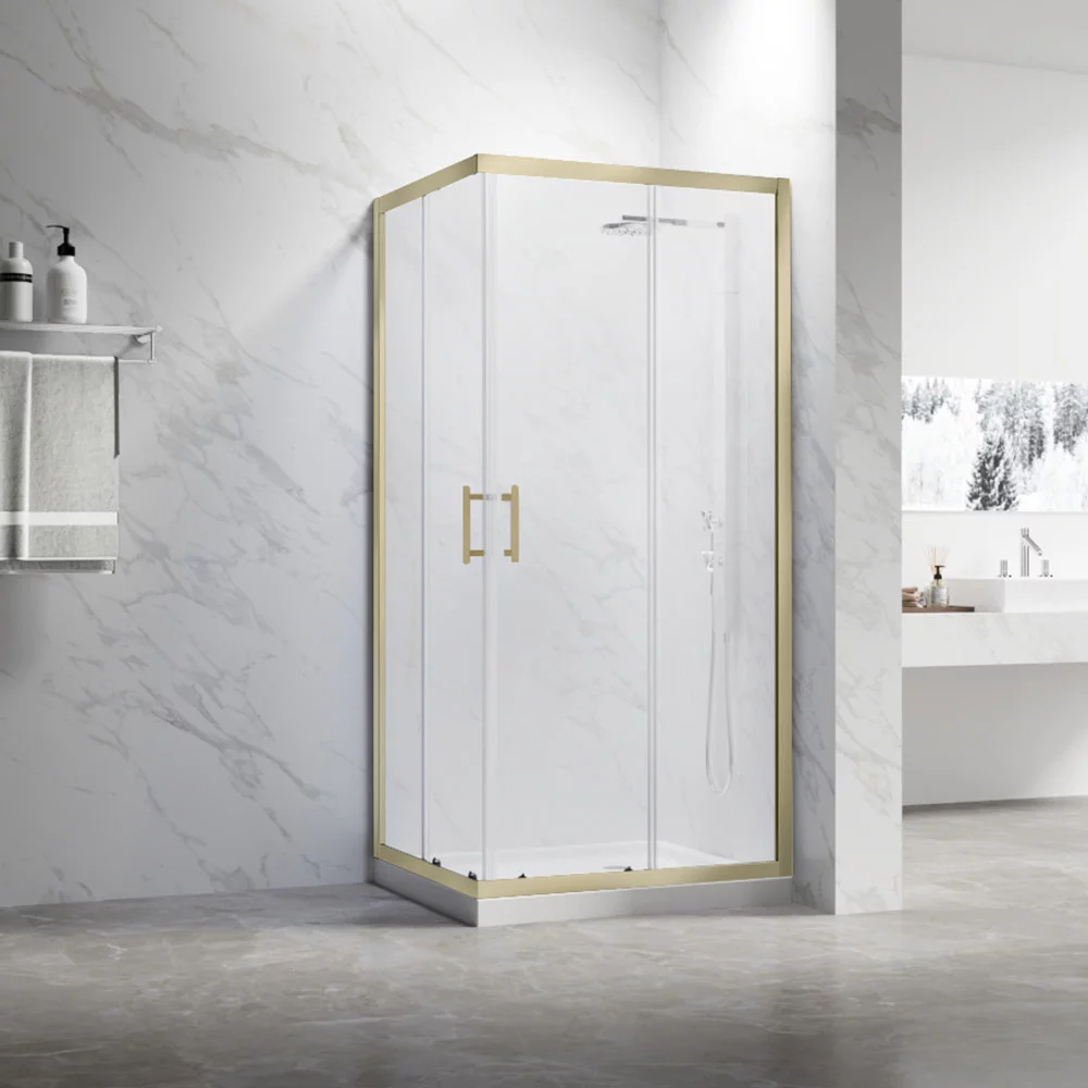 душевой уголок veconi rovigo rv-27g 90x90 прозрачные стекла / профиль брашированное золото