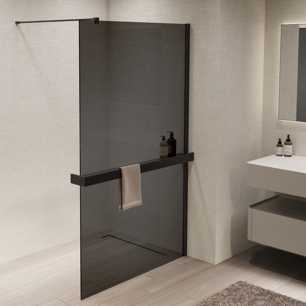 душевой уголок vincea walk-in 110x200 стекла тонированные, профиль черный матовый