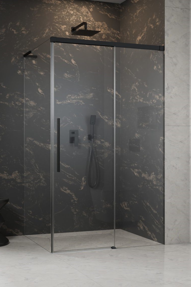 душевой уголок radaway idea 8 ql xl black kdj 110x100 правый, стекла прозрачные, профиль черный