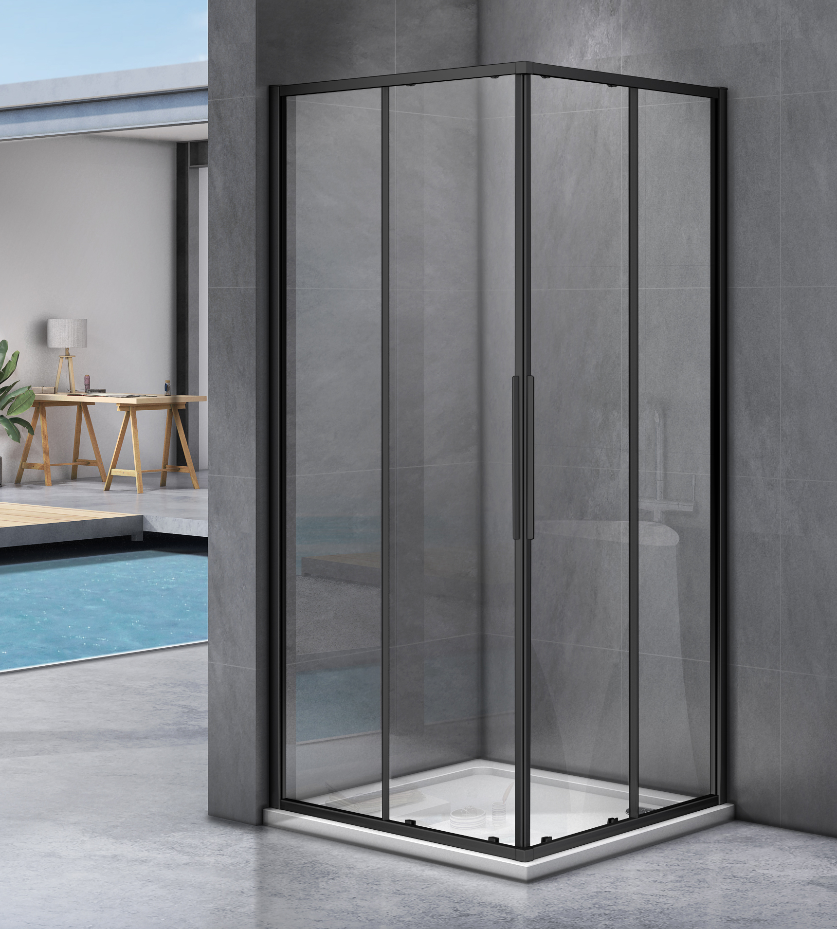 душевой уголок gooddoor idea cr-80-c-b 80x80 стекла прозрачные, профиль черный