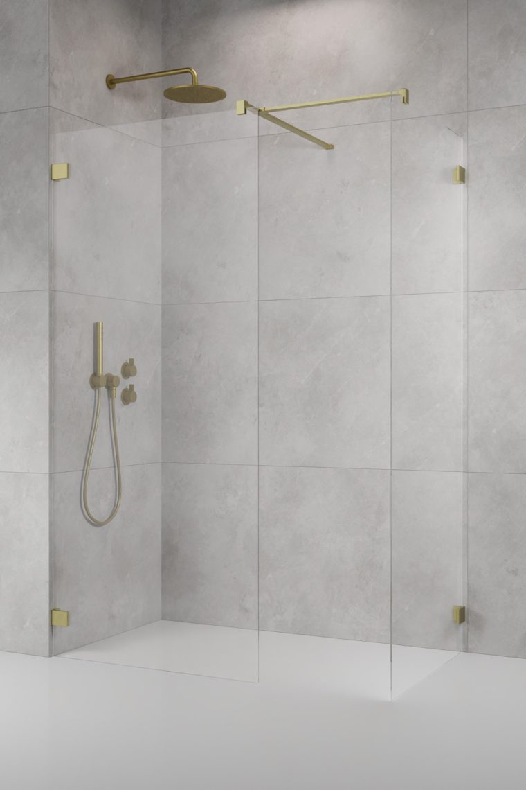 душевой уголок radaway essenza pro 8 brushed gold walk-in iii 80x70  стекла прозрачные,  профиль брашированное золото