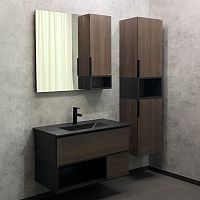 мебель для ванной comforty франкфурт 90, дуб шоколадно-коричневый, белая раковина