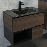 мебель для ванной comforty франкфурт 75, дуб шоколадно-коричневый, черная раковина